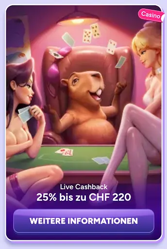 Live Cashback Bonus SpinBara Live Cashback 25 Prozent bis CHF 220